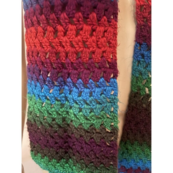 Soft Multicolor Stitched  Scarf Hand Crocheted 100% Acrylic Yarn Handmade - Picture 3 of 4
